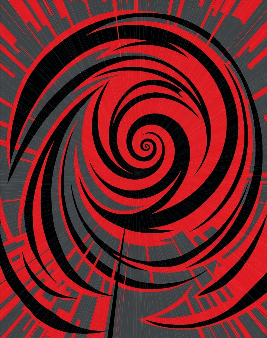 Bold Red Swirling Cyclone Graphic Rug