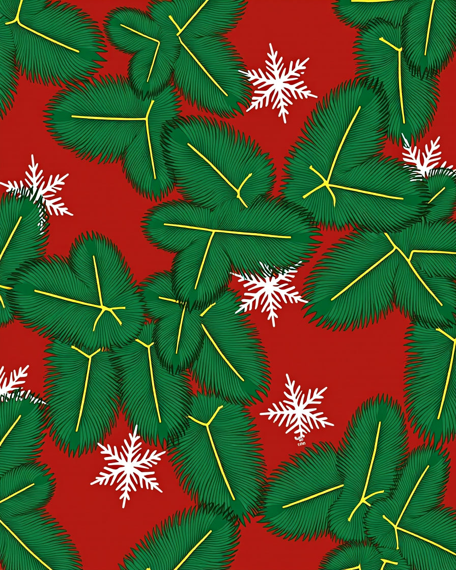 Red Evergreen Snowflakes Garland Rug