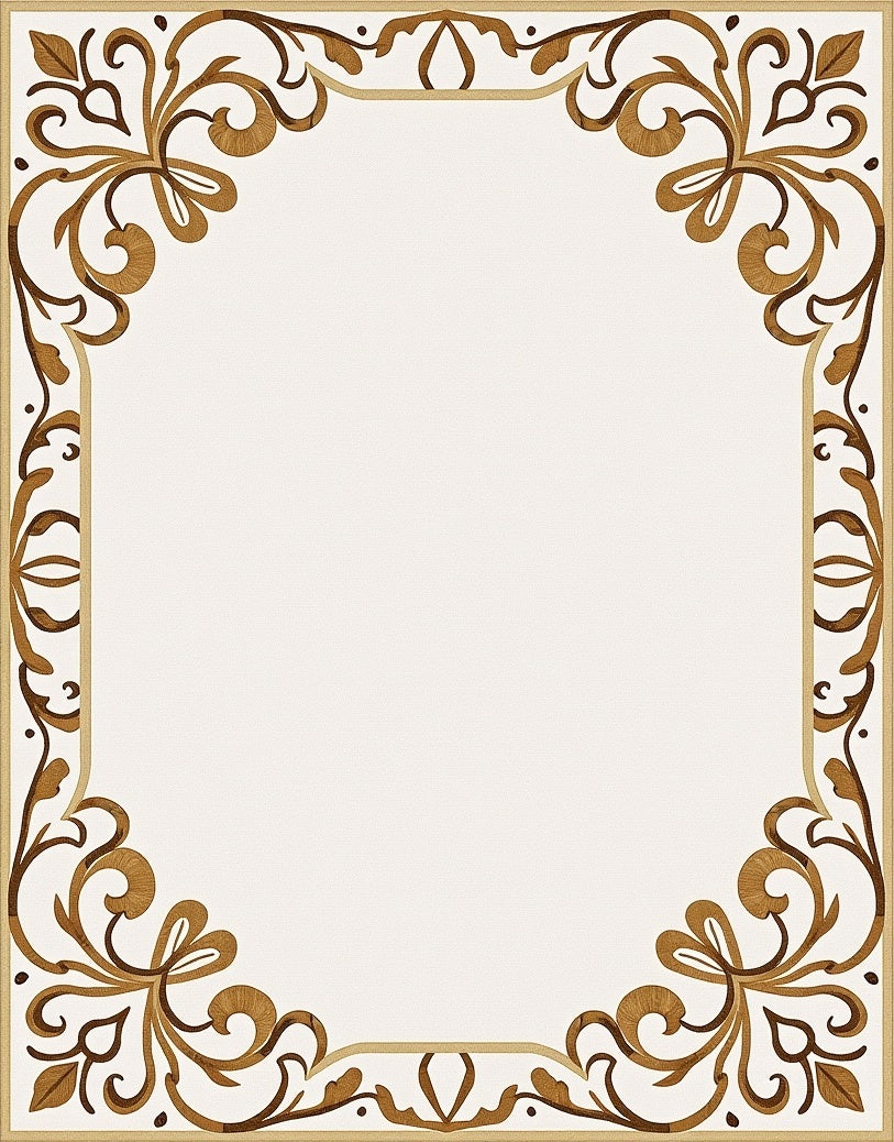 Ornate Golden Brown Scrolls Border Rug