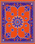 Bold Orange Blue Symmetrical Bloom Rug