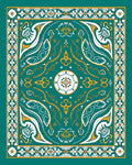 Emerald Gold White Geometric Medallion Art Rug