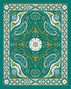 Emerald Gold White Geometric Medallion Art Rug