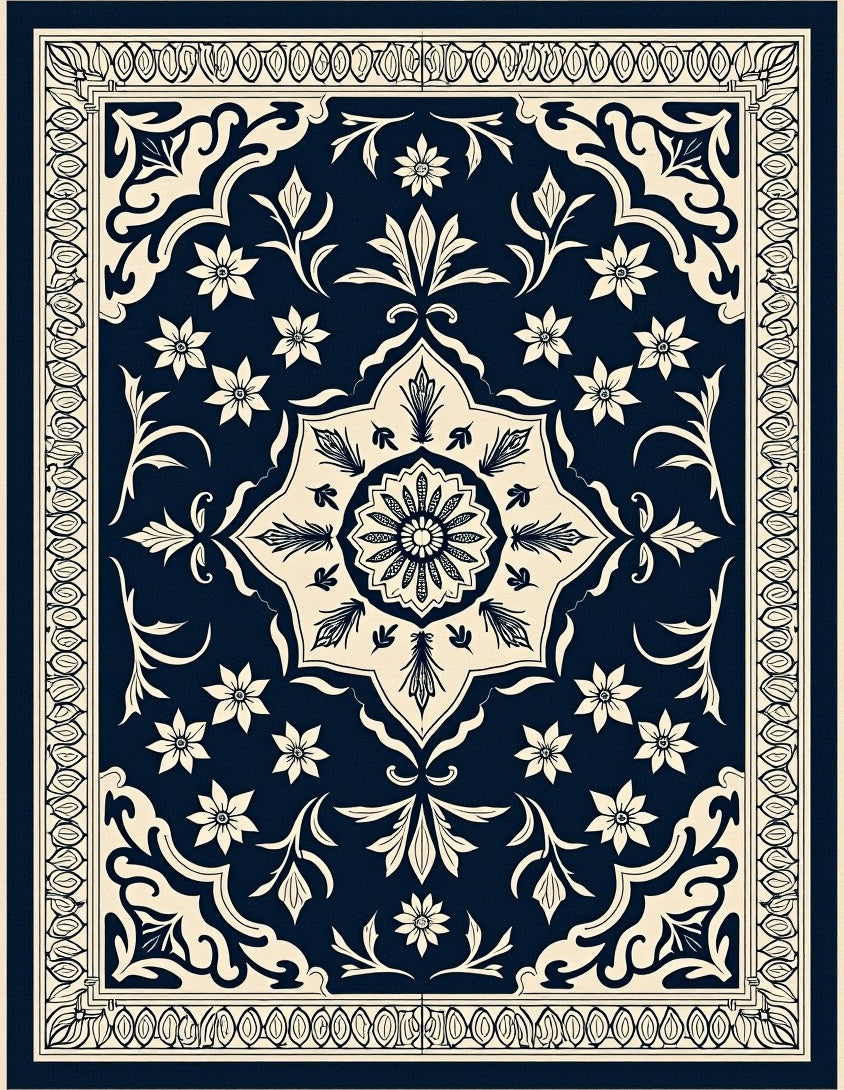 Midnight Blossom Intricate Floral Rug