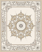 Neutral Tan Floral Medallion Border Rug