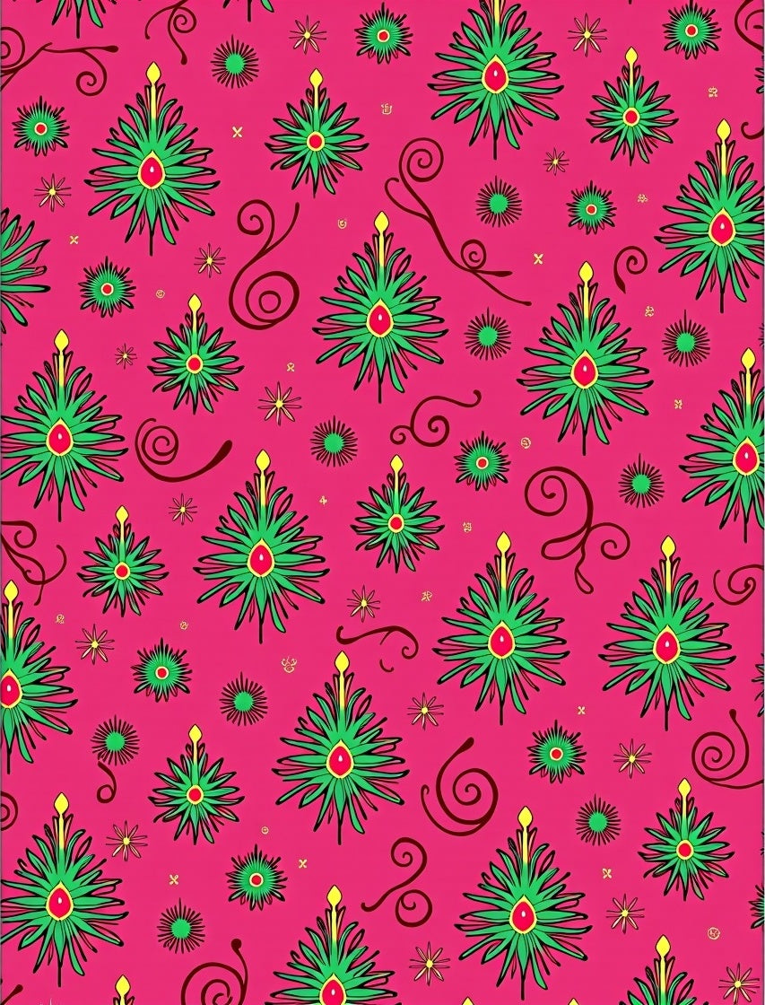 Whimsical Pink Christmas Tree Swirl Rug