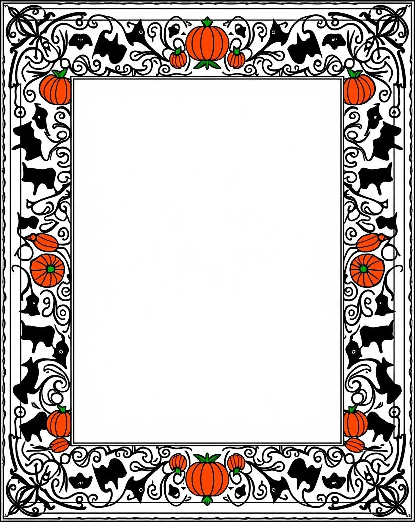 Orange Pumpkin Bat Swirl Border Rug