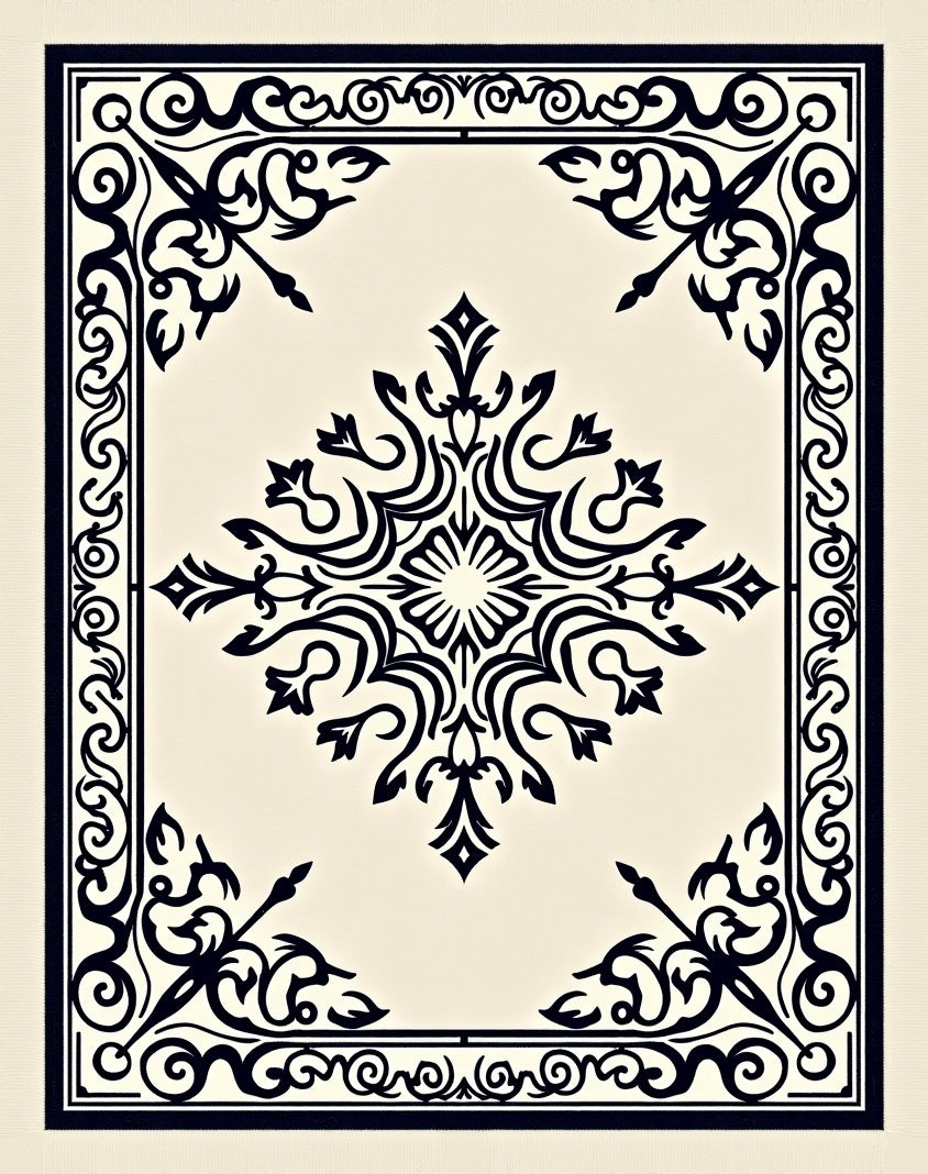 Black Ivory Ornate Medallion Frame Rug