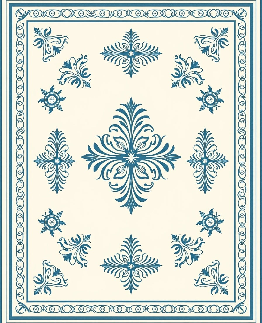Classic Teal Floral Medallion Square Rug