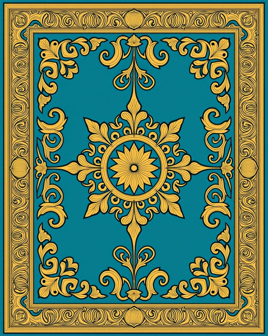Teal and Gold Ornate Medallion Rug