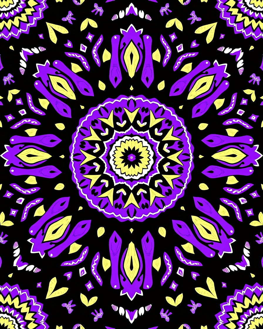 Bold Purple Yellow Abstract Radiating Rug