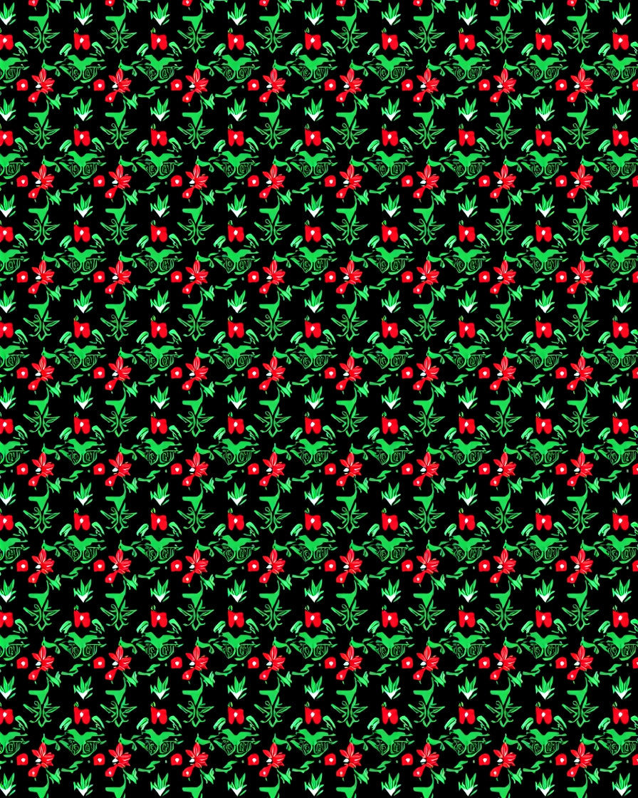 Bold Black Red Green Floral Arrangement Rug