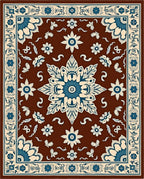Rich Brown Teal Floral Medallion Rug