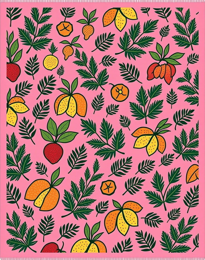 Pink Citrus Garden Leaf Collage Rug