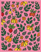 Pink Citrus Garden Leaf Collage Rug