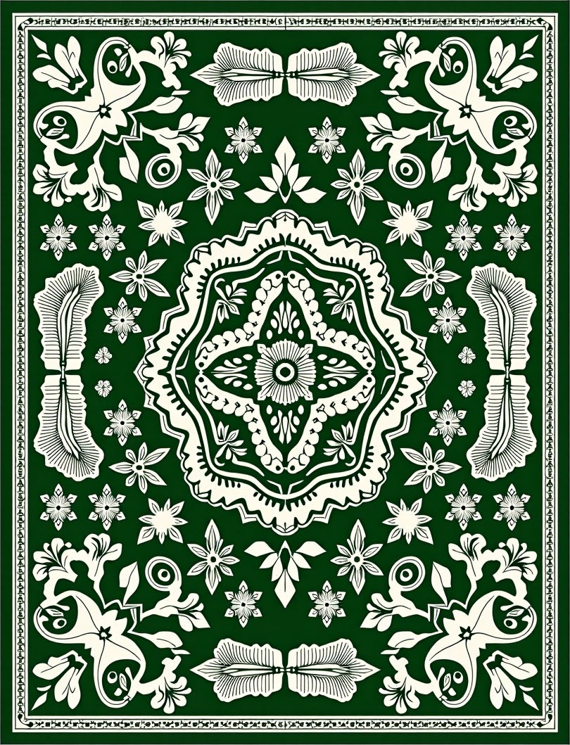 Emerald Green Floral Mandala Medallion Rug
