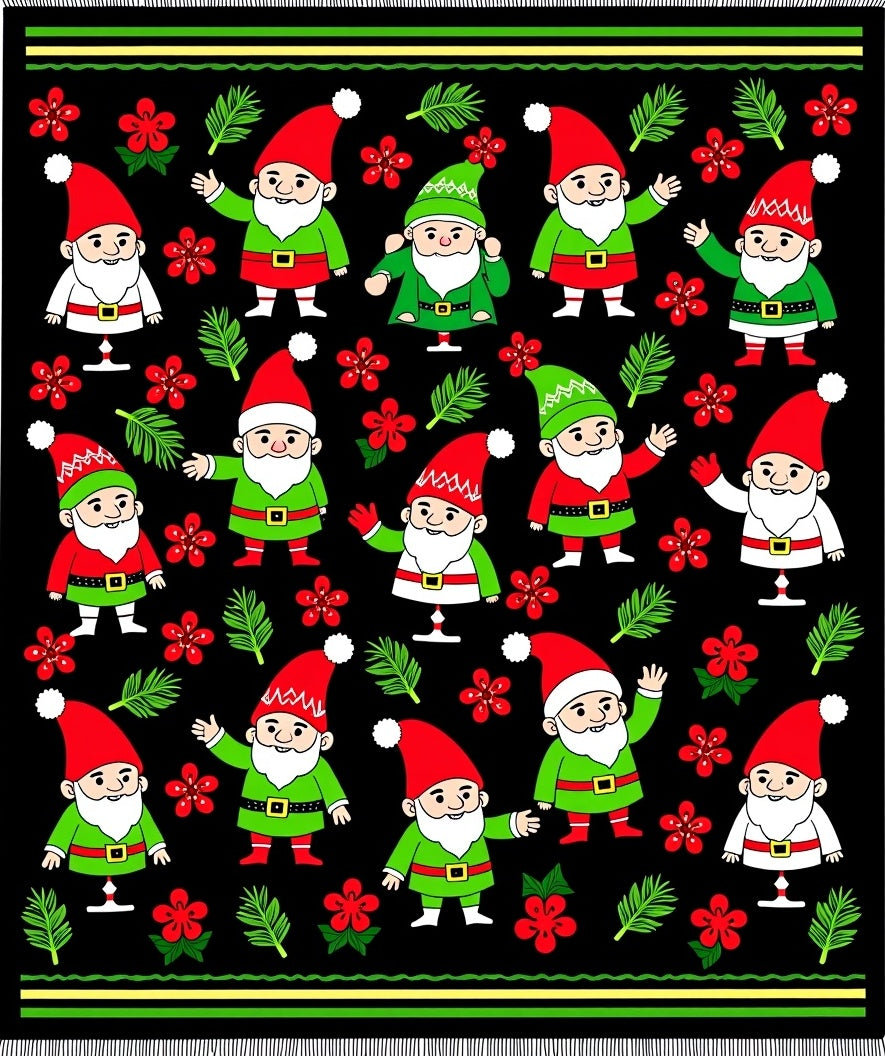 Whimsical Red Elf Christmas Gnome Medallion Rug