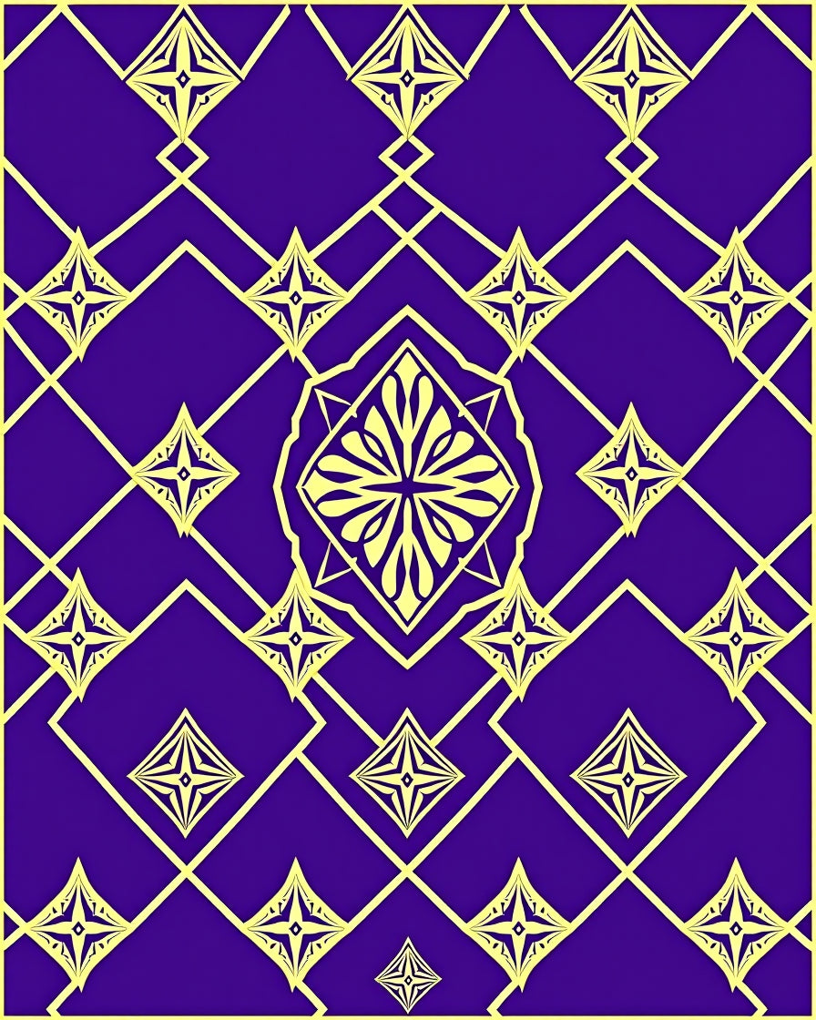 Royal Purple Yellow Geometric Stars Medallion Rug