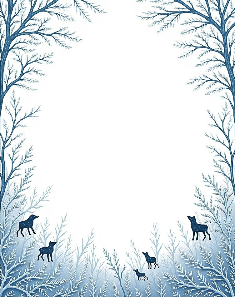 Whimsical Blue Woodland Dog Scene Rug