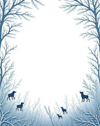 Whimsical Blue Woodland Dog Scene Rug