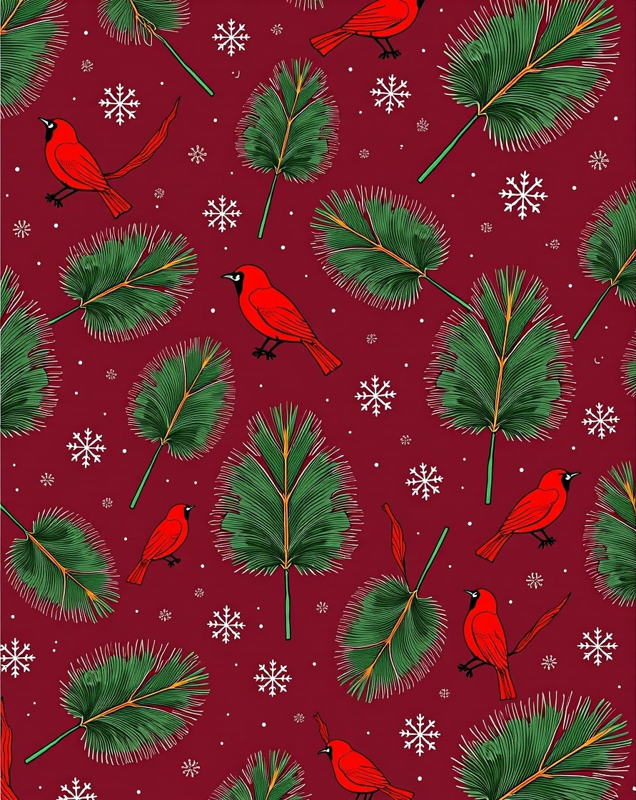 Red Cardinal Green Pine Snowflake Background Rug