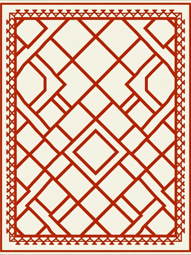 Bold Red Lattice Diamond Rug