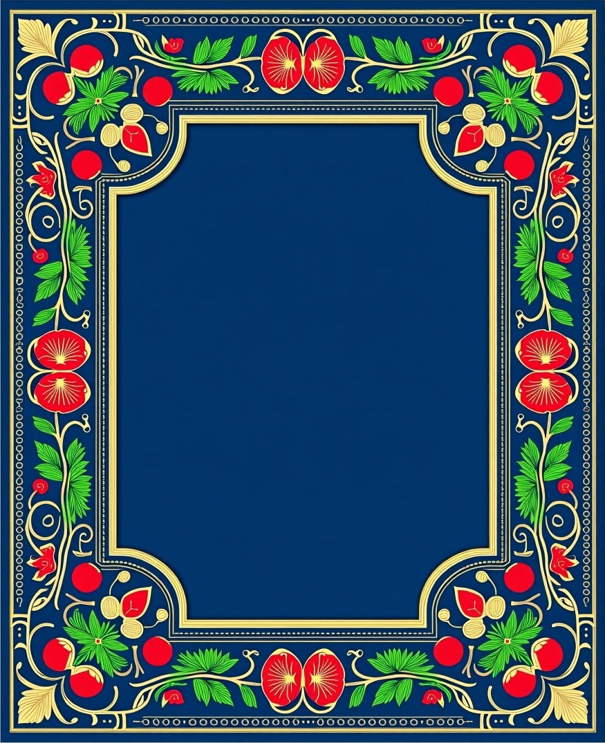 Ornate Blue Red Floral Border Rug
