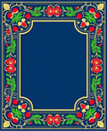 Ornate Blue Red Floral Border Rug