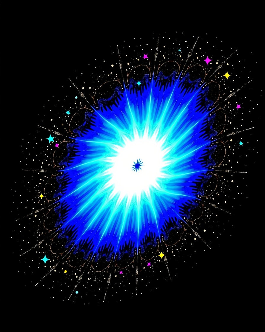 Cosmic Blue Starburst Fractal Kaleidoscope Rug