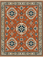 Terracotta Crimson Floral Medallion Rug
