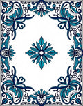 Teal Blue Floral Scroll Medallion Rug