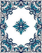 Teal Blue Floral Scroll Medallion Rug