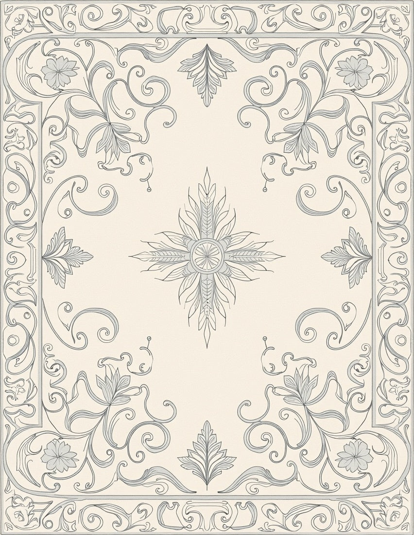 Ornate Gray Floral Scrollwork Rug