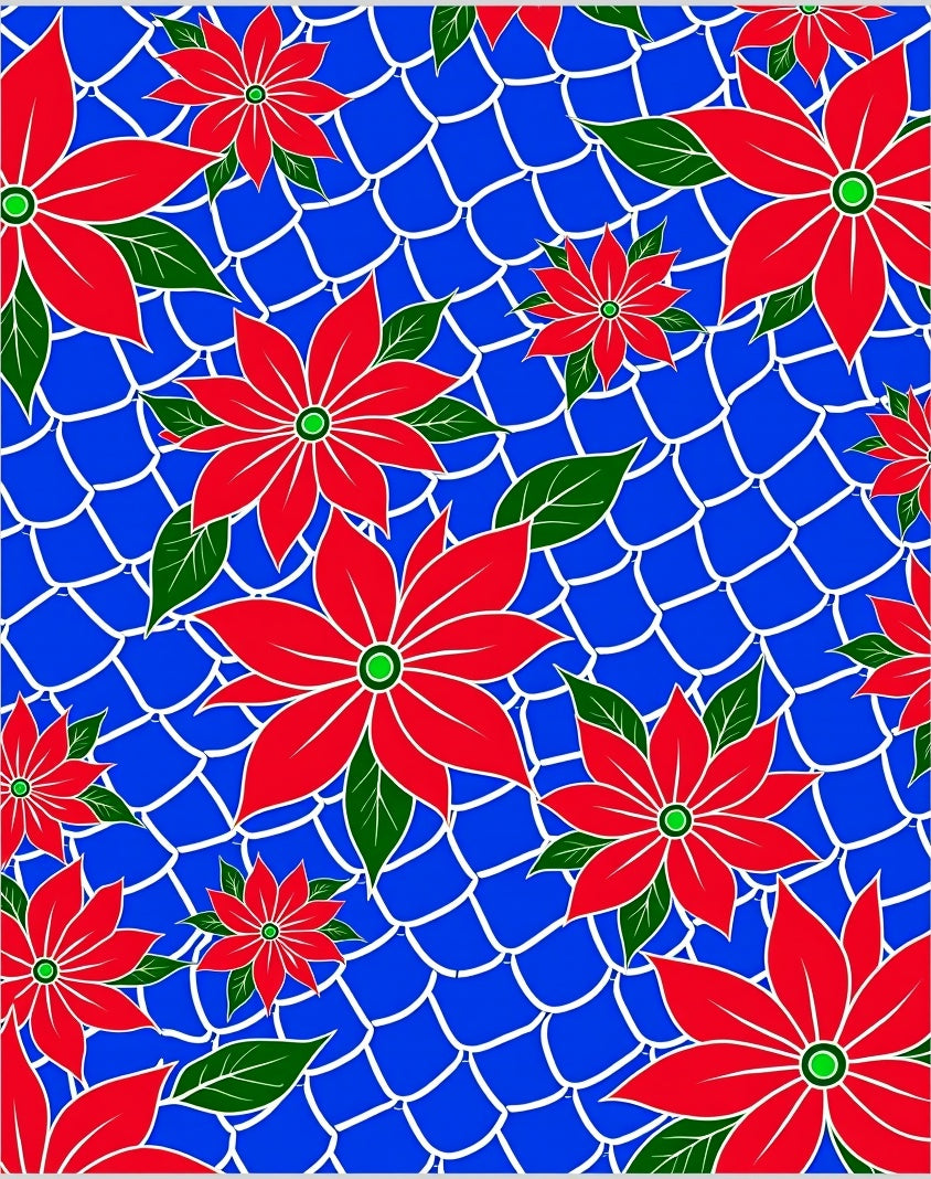 Bright Red Poinsettia Overlay Rug