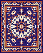 Deep Blue Floral Medallion Art Rug