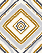 Golden Blue Geometric Diamond Ikat Rug