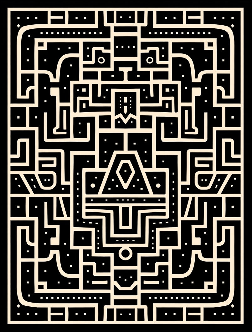Maze Black Cream Geometric Labyrinth Rug