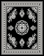 Ornate Black White Ornamental Scroll Rug