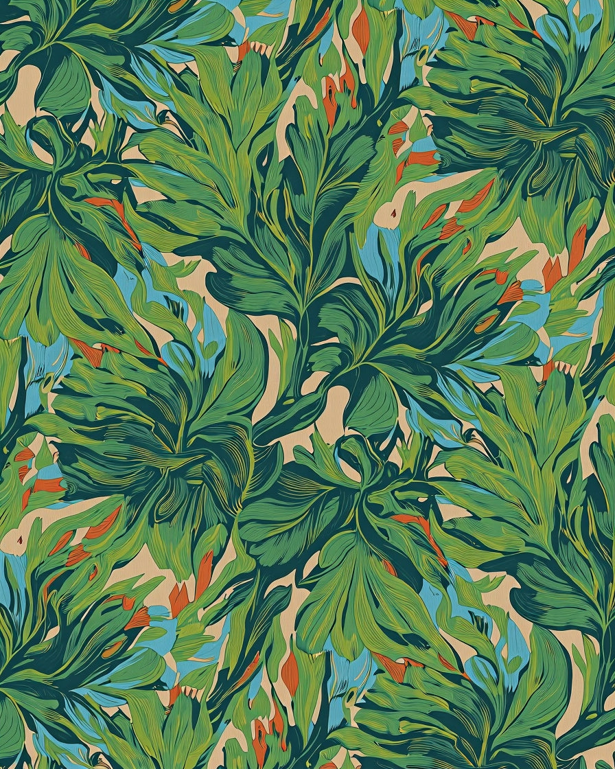 Emerald Lush Foliage with Coral Accents Rug