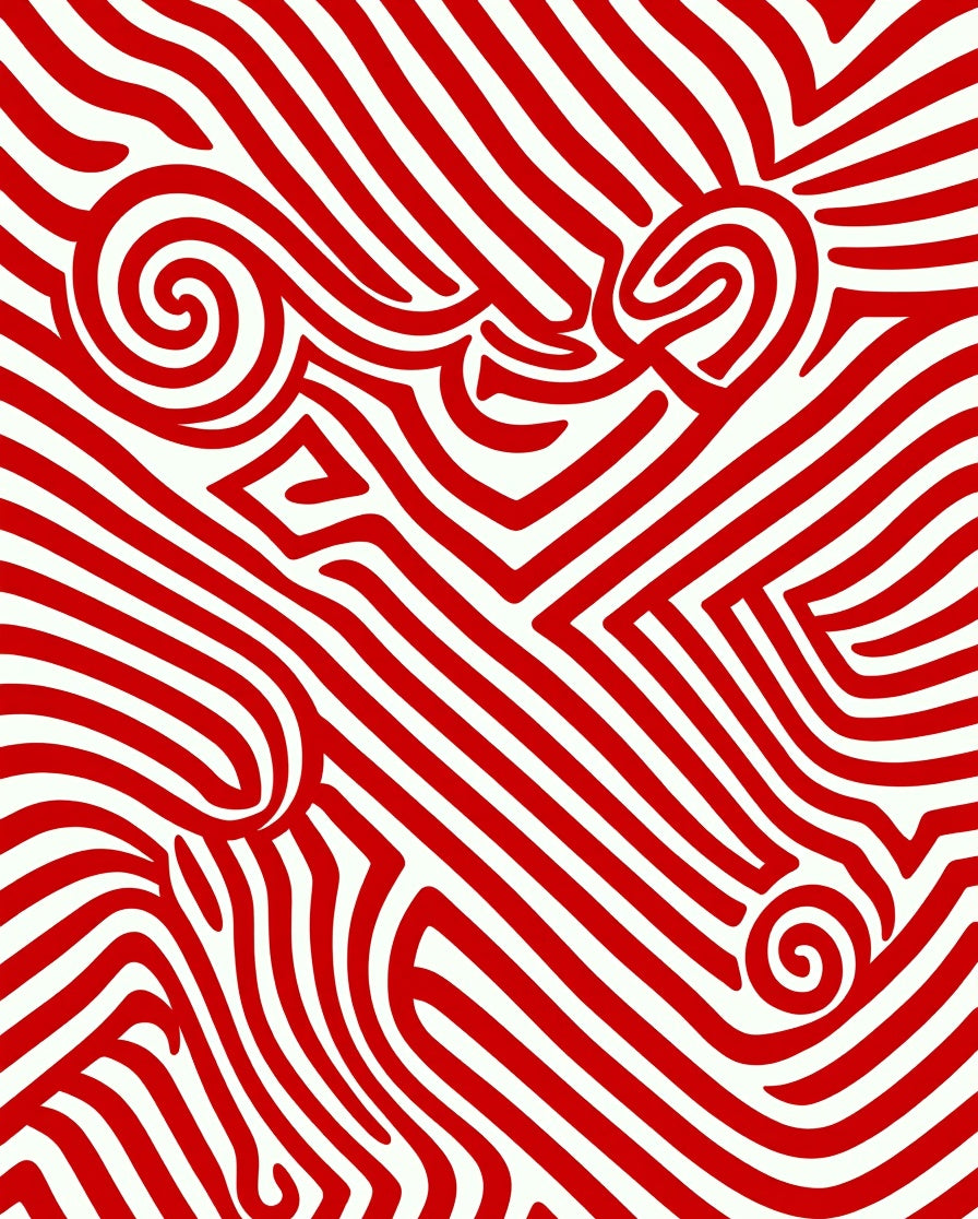 Crimson Swirl Abstract Stripe Rug
