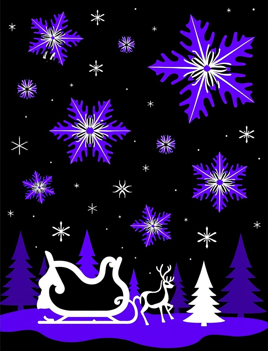 Purple Snowflake Sleigh Scene Rug