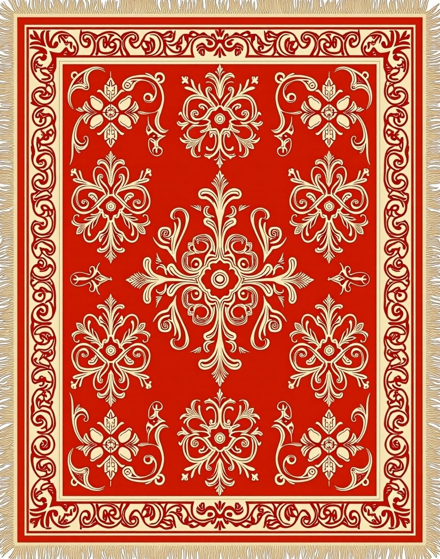 Crimson Cream Scrollwork Grand Medallion Rug