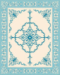 Cerulean Blue Floral Medallion Border Rug