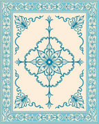 Cerulean Blue Floral Medallion Border Rug