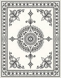 Ornate Black Ivory Medallion Border Rug