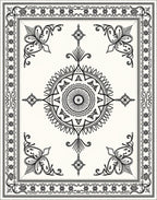 Ornate Black Ivory Medallion Border Rug