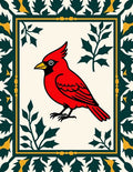 Bright Red Cardinal Botanical Border Rug