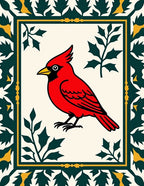 Bright Red Cardinal Botanical Border Rug
