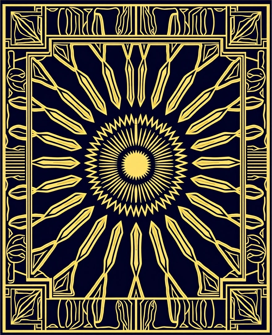 Golden Sunburst Art Deco Rug