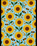 Golden Sunflowers and Bees Sky Blue Rug