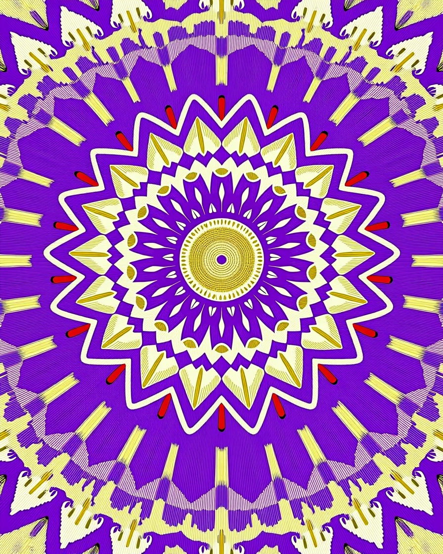 Vibrant Purple Gold Radial Mandala Rug